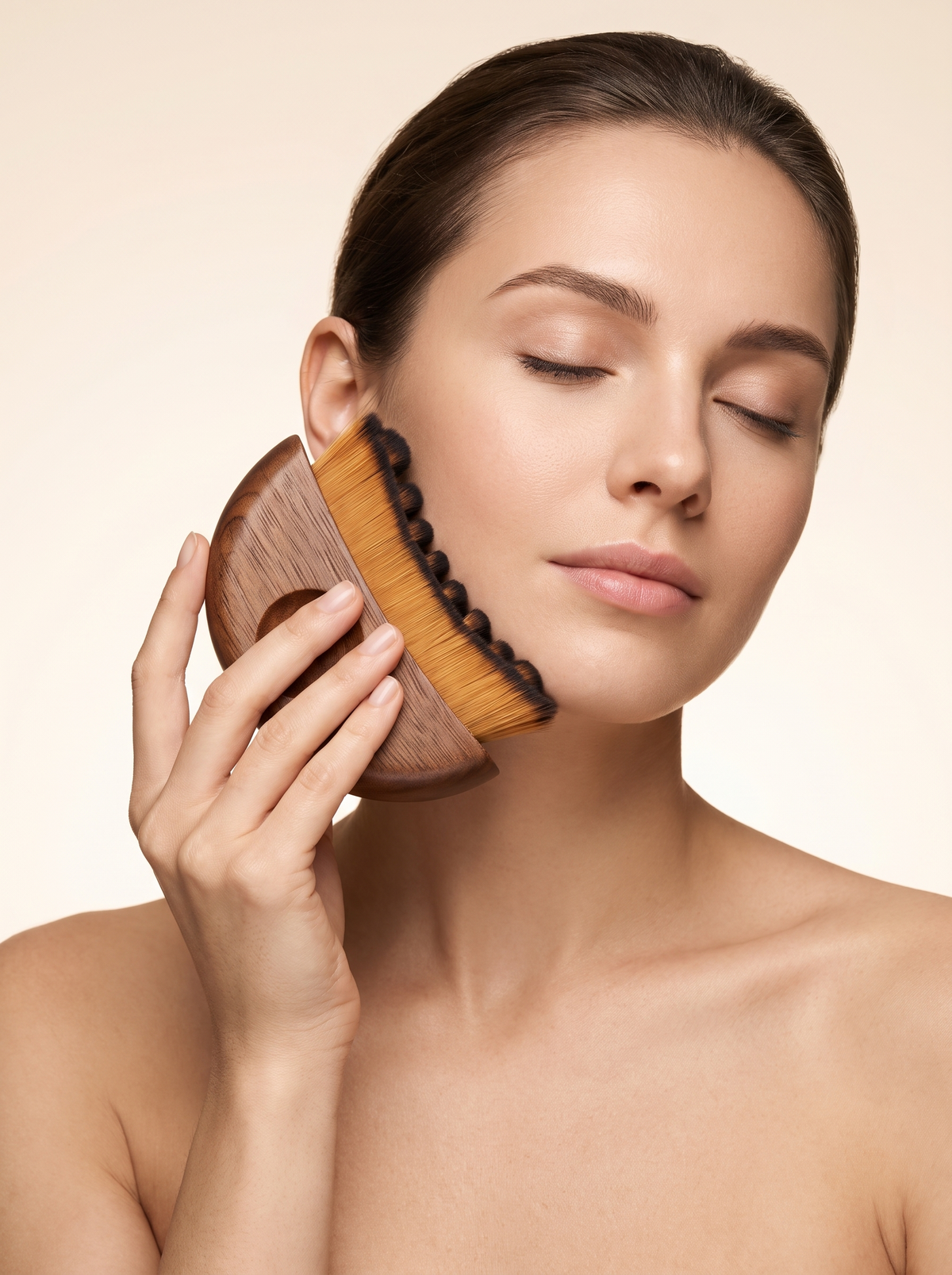 Velora Lymphatic Contour Brush — Wooden Facial Sculpting Tool